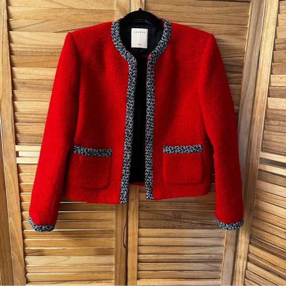 SANDRO  Vanessa Tweed Crop Jacket in red size S - Picture 2 of 6
